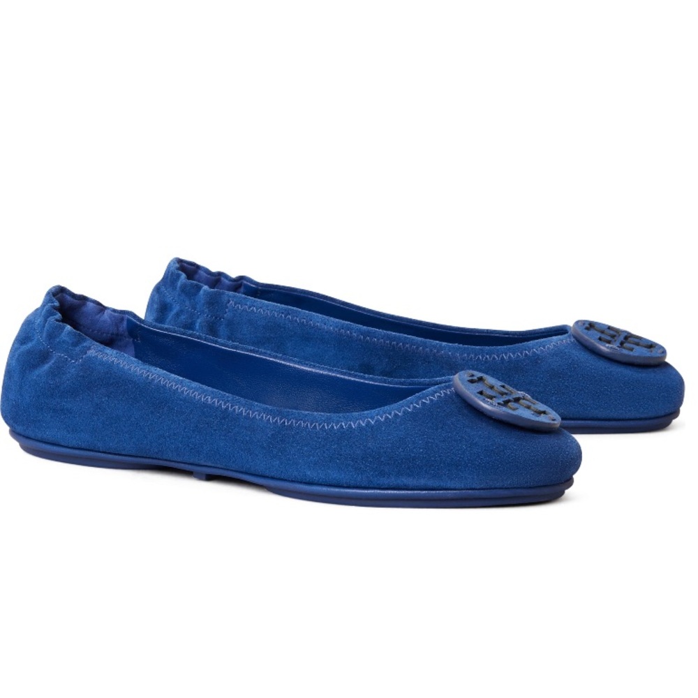Tory Burch Blue Suede Minnie Flats NWOT